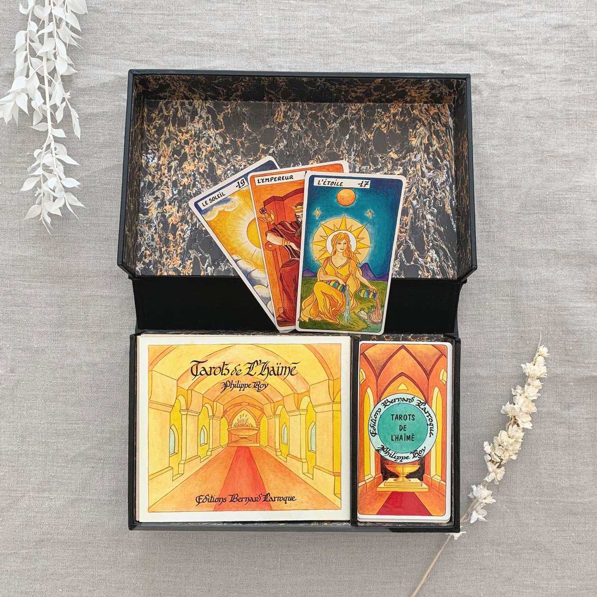 Coffret Tarot de l'Haïmé Éditions Larroque coffret cuir noir