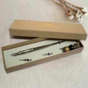 Coffret porte-plume de calligraphie, ouvre lettre en bronze blanc et accessoires