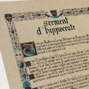 Serment d'Hippocrate, manuscrit enluminé édité sur beau papier