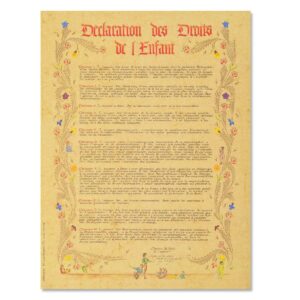 affiche décorative du texte manuscrit et décoré de la déclaration des droits de l'enfant