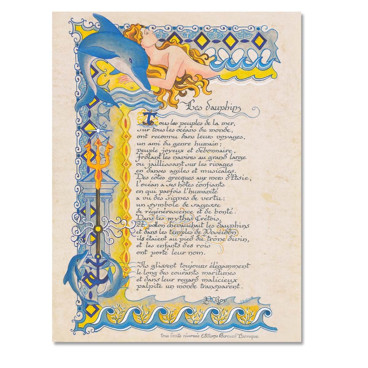 Affiche décorative illustrée Poème "Les Dauphins"