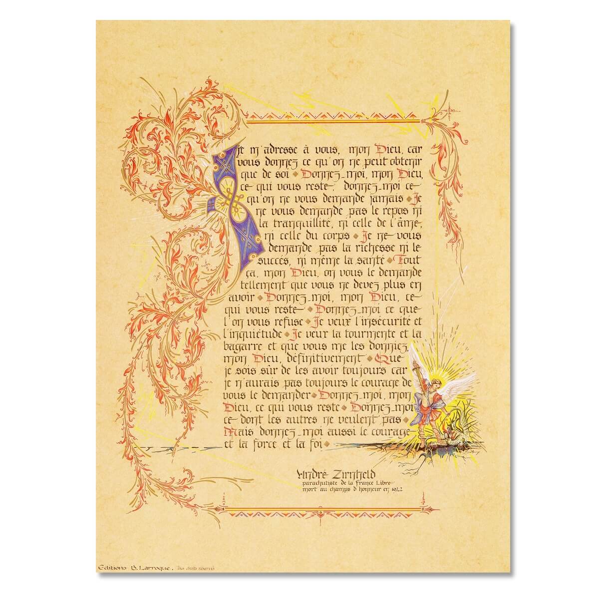 Texte calligraphie et illustré de la Prière des parachutiste d'André Zirnheld