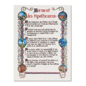 Texte calligraphié et illustré le Serment des Apothicaires