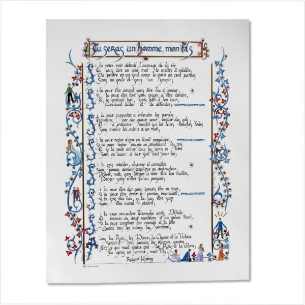 Fac-similé poème Tu seras un homme Kipling manuscrit décoré