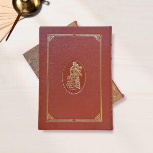 Dos du livre d'art Don Quichotte, décor doré sur cuir couleur terracotta