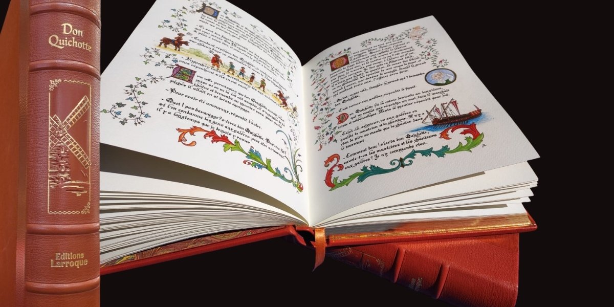 Livre d'art enluminé et calligraphié Don Quichotte ouvert