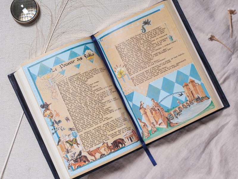 Les Fables de La Fontaine livre de collection édition LARROQUE bleu ouvert