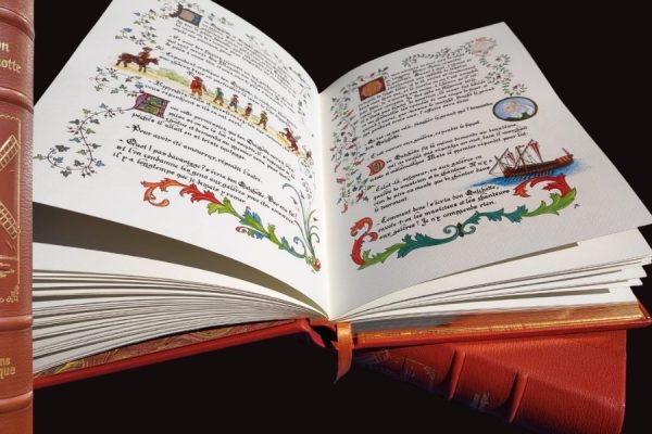 Livre d'art enluminé et calligraphié Don Quichotte ouvert